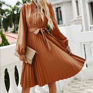 Shein Orange Pleated Dress